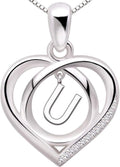 ALOV Jewelry Sterling Silver Initial Letter Alphabet Love Heart Cubic Zirconia Pendant Necklace