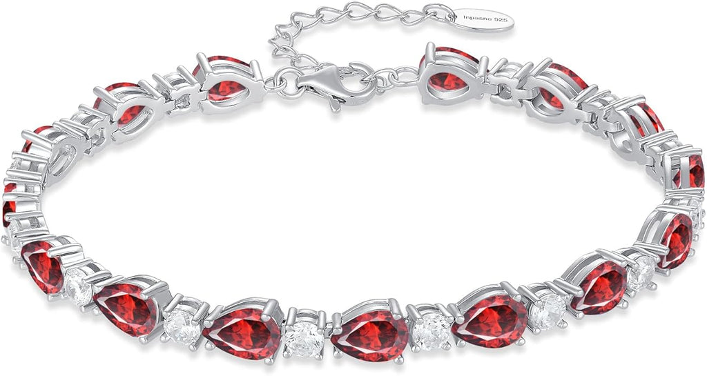Birthstone Tennis Bracelet for Women 925 Sterling Silver Pear Shaped Gemstone Jewelry Gifts for Her