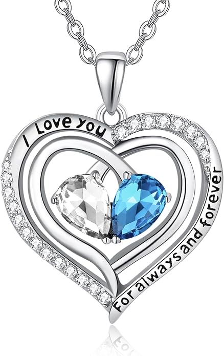 Valentine's Day Gifts for Wife 925 Sterling Silver Double Birthstone Pendant Necklaces I Love You for Always and Forever Necklace Anniversary Birthday Gifts for Wife Girlfriend Mom Her