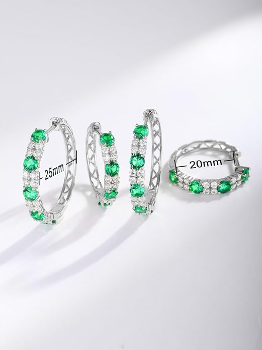 Women's Huggie Hoops with Birthstone 925 Sterling Silver Huggie Stud Hypoallergenic 14K Gold Plated Moissanite Earrings -Emerald Sapphire Ruby Hoop Earrings, Size 20 25mm