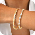 Stackable Gold Bracelets for Women - 2Pcs 18K Gold Plated Cubic Zirconia Bangle Bracelet Friendship Tennis Bracelet Stack Jewelry,Party Christmas Birthday Gifts for Her Girlfriend Sister Wife Daughter