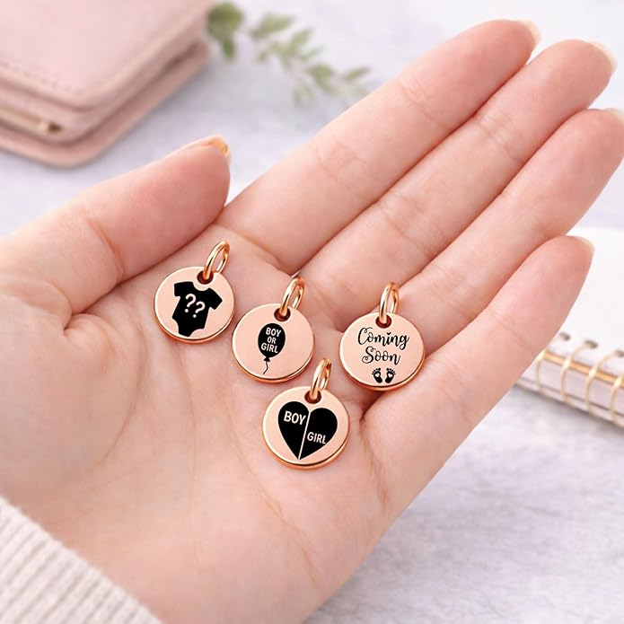 SM Design Pregnancy & New Baby Charm Set – Set of 4 Meaningful Stainless Steel Charms – Great for Crafting, Making Bracelets and Necklaces - Meaningful Keepsake Charms for Expecting & New Moms