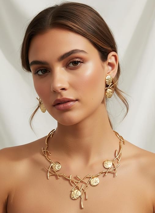 Retro Minimalist Geometric Choker And Necklace Sett For Women Chunky Jewelry Streetwear Jewelry Vintage Coin Medallion Collar Necklace And Earring Sets For Women