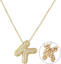 RWQIAN Letter Necklace for Women Bubble, Chunky Initial Alphabet A-Z Pendant Puffy Name Personalized Necklace Dainty Zircon CZ Fashion Jewelry Gifts for Girls Girlfriend