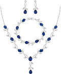 EVER FAITH Bridal Cubic Zirconia Jewelry Sets for Women, White Simulated Pearl Leaf Vine Pendant Wedding Party Necklace Earrings Set for Bridesmaid Bride