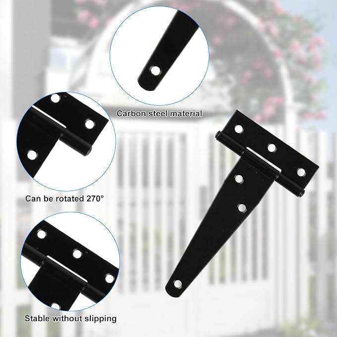8 Pack 4 Inch T Strap Hinges Heavy Duty Black Outdoor Tee Hinge | Shed Door - Image 6