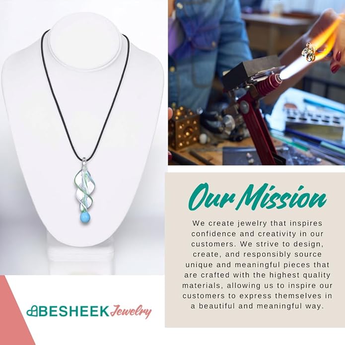BESHEEK Murano Inspired Twist and Twirl Glass Pendant Necklace for Women Handcrafted Artisan Hypoallergenic Italian Style Jewelry