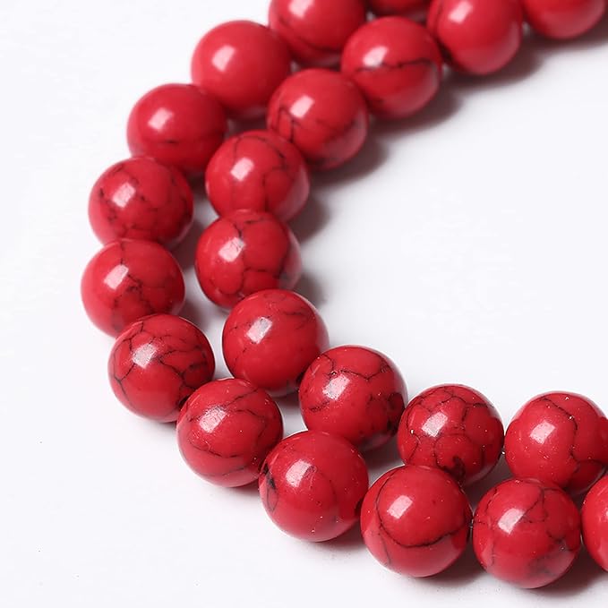 90pcs 4mm Natural Stone Beads Red Turquoise Gemstone Round Loose Beads for Jewelry Making Crystal Energy Stone Healing Power DIY Bracelets (Red Turquoise Beads, 4mm)