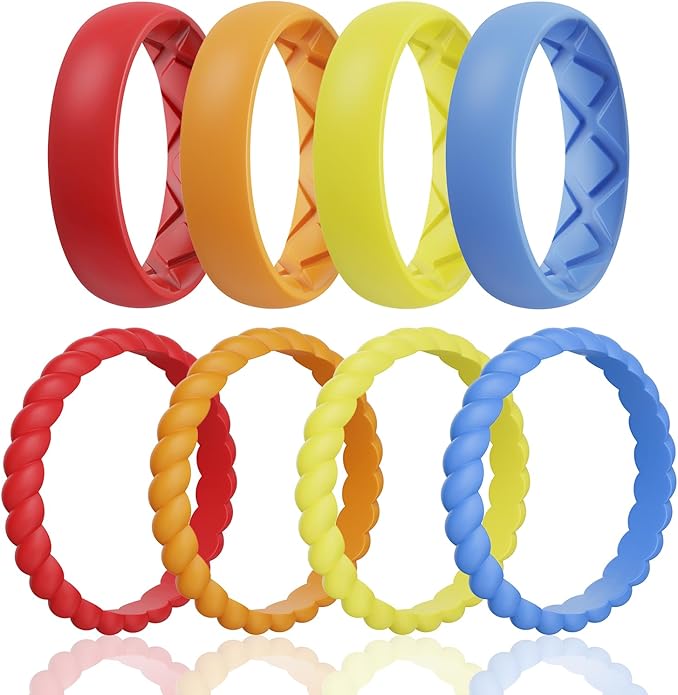 Egnaro Women's Bridal Rings Sets, Inner Arc Ergonomic Breathable Design Silicone Rubber Wedding Bands