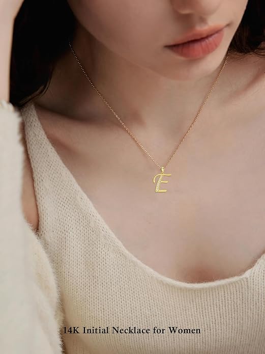 14k Gold Initial Necklace for Women, Solid Gold Moissanite Letter Pendant Necklaces Jewelry for Her Birthday Valentines Day Gifts for Mom Wife Christmas Gifts for Girlfriend Sister