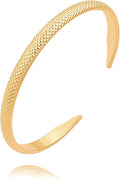 PERNNLA PEARL Dainty Gold Bar Bracelet for Women Simple Delicate Thin Cuff Bangle Hook Bracelet 18K Gold Plated Handmade Minimalist Jewelry