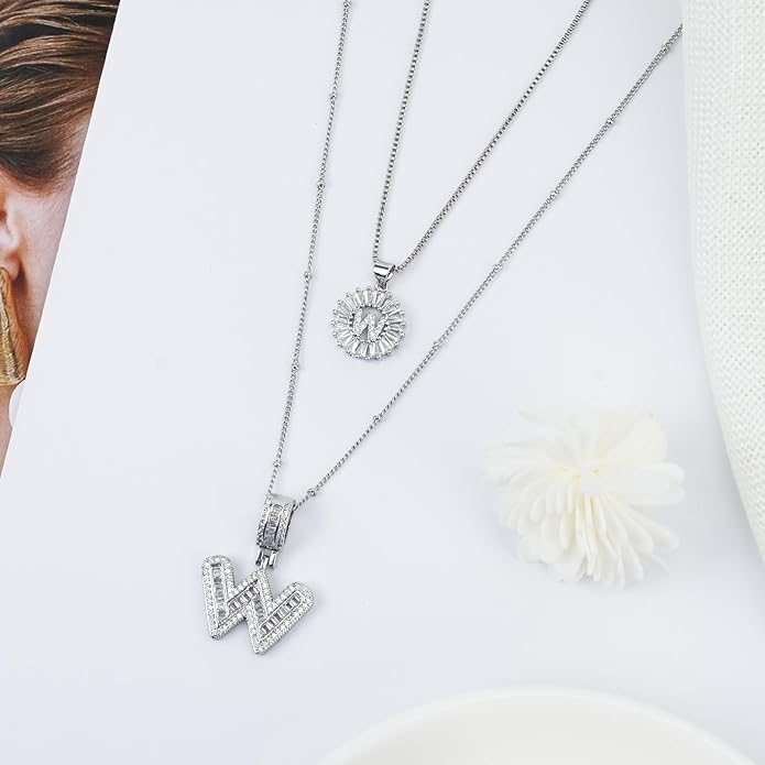 14K Gold Plated Alphabet Necklace Cubic Zirconia Letter Pendant, Personalized Name Jewelry Gift for Women, Customizable A-Z, Birthday/Mothers Day Gifts for Womens