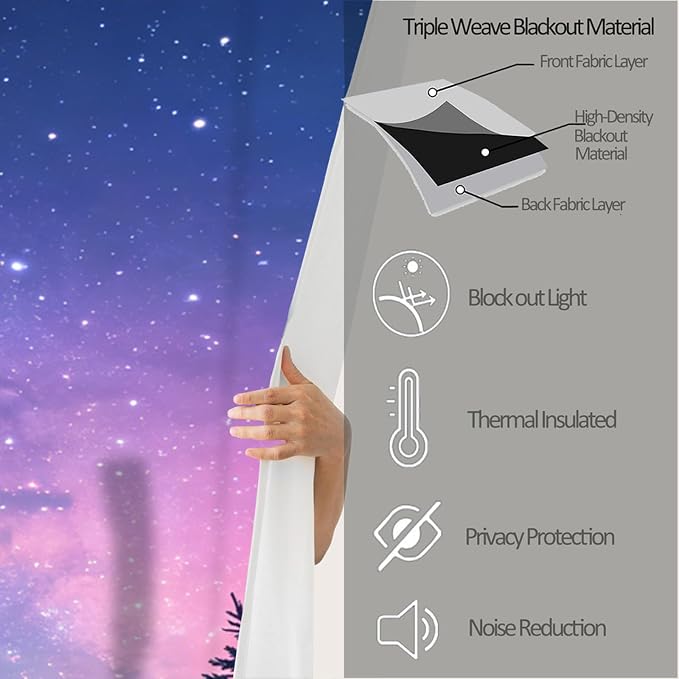 Japanese Style Curtains for Bedroom Blackout, Galaxy Forest Curtains, Aurora - Image 6