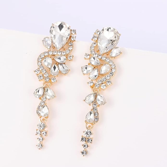 Rhinestone Statement Dangle Earrings Sparkly Crystal Bridal Wedding Earrings for Brides Bridesmaides Chandelier Teardrop Earrings for Women Prom Party