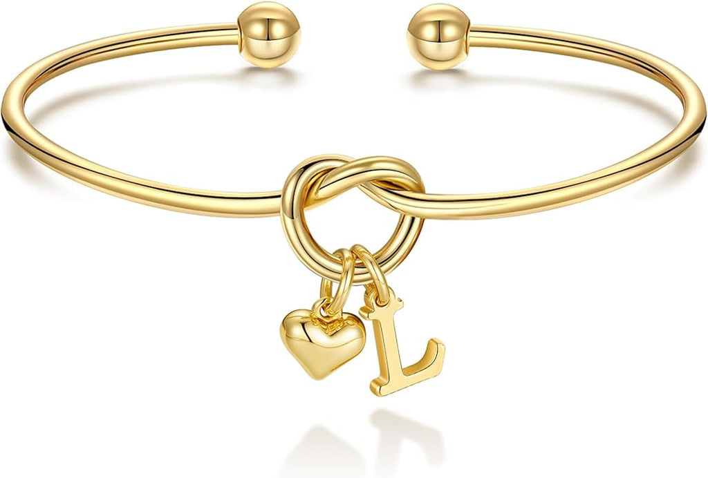 M MOOHAM Valentines Gifts for Her Teen Girls - Knot Initial Bracelets for Women Bridesmaids Proposal Gift Bridesmaid Gift Heart Initial Bracelet Friendship Bracelets Valentines Gifts for Women Sister