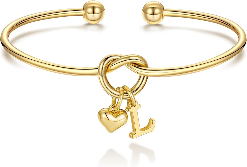 M MOOHAM Valentines Gifts for Her Teen Girls - Knot Initial Bracelets for Women Bridesmaids Proposal Gift Bridesmaid Gift Heart Initial Bracelet Friendship Bracelets Valentines Gifts for Women Sister