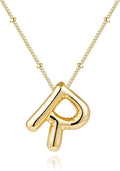 Inerney Valentines Day Gifts Gold Bubble Letter Necklace Initial Necklaces for Women, Chunky 14K Plated Balloon Initials, Trendy Charm Non Tarnish Custom Name Pendant Jewelry Gifts for Mom