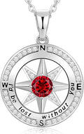Peeshow Gifts for Women Wife-Compass Birthstone Necklace Gift for Wife Birthday Wedding Anniversary Women Jewelry for Her Girlfriend S925 Sterling Silver