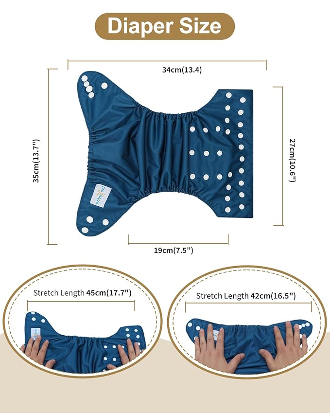 Babygoal Baby Reusable Neutral Cloth Diapers, One Size Adjustable Washable Pocket Nappy Covers 6 Pack+6pcs Rayon from Bamboo Inserts+Wet Bag 6FN39