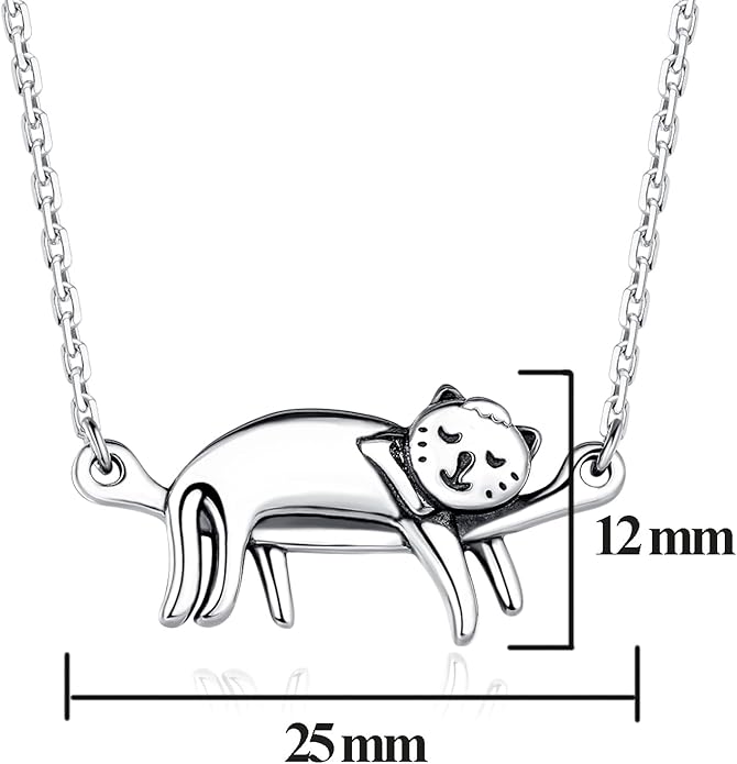 Step Forward Sterling Silver Cat Necklace for Women - Cat Jewelry Gifts for Cat Lovers, Hummingbird Necklace for Her, Mother's Day Birthday Graduation Christmas Gift