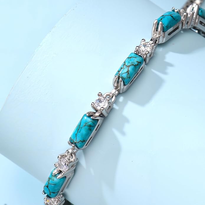 Genuine Turquoise Tennis Bracelet 925 Sterling Silver Adjustable Slider Bracelet Boho Jewelry Gifts for Women