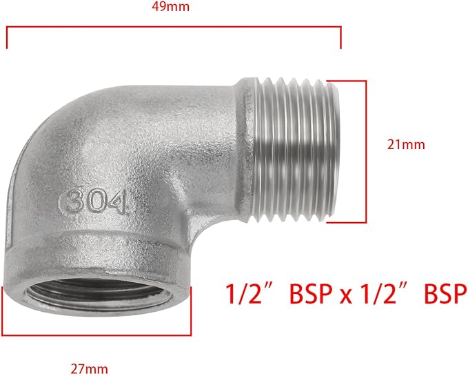 2 Pcs 304 Stainless Steel 90 Degree Elbow Connectors 1/2inch BSP Thread Elbow - Image 4