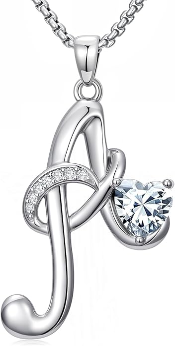 Valentines Day Gifts for Women Alphabet A to Z Initial Birthstone Pendant Necklaces for Women - 18k White Gold Plated Personalized Name Jewelry Valentine Mothers Day Birthday Gifts for Women Her Girlfriend