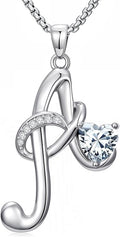 Valentines Day Gifts for Women Alphabet A to Z Initial Birthstone Pendant Necklaces for Women - 18k White Gold Plated Personalized Name Jewelry Valentine Mothers Day Birthday Gifts for Women Her Girlfriend