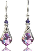 Antique Inspired Vintage Victorian Dangle Drop Earrings for Women - Colored Austrian Crystal Leverback Earrings - Jewelry Gift for Her
