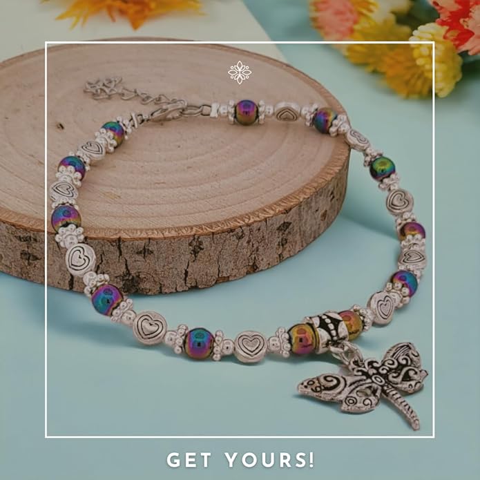 BESHEEK Rainbow Anklet Bracelet Hue Twisted Hematite and Round Artisan Beaded Anklet with Extension Handmade Hypoallergenic Beach Gala Wedding Style Jewelry