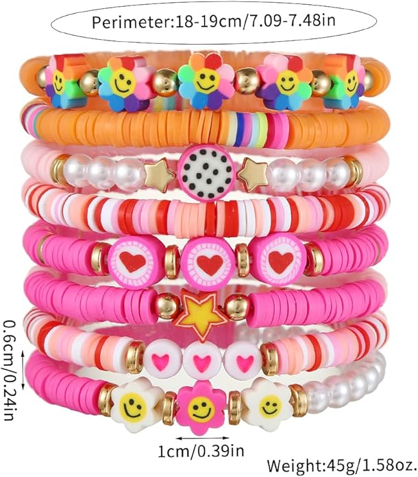 Friendship Bracelets Boho Stackable Bracelets for Women Beach Jewelry Surfer Heishi Clay Bead Bracelets