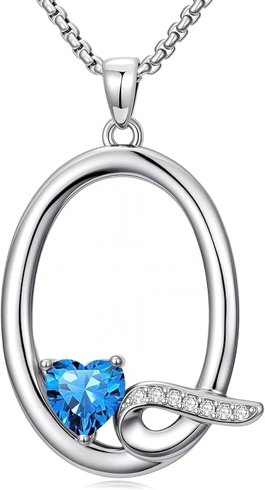 Valentines Day Gifts for Women Alphabet A to Z Initial Birthstone Pendant Necklaces for Women - 18k White Gold Plated Personalized Name Jewelry Valentine Mothers Day Birthday Gifts for Women Her Girlfriend