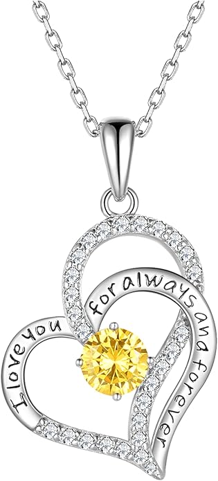 Birthday Gifts Double Heart Birthstone Necklace for Women, S925 Sterling Silver Pendant Necklace Jewelry for Her Mother Mom Wife Girlfriend