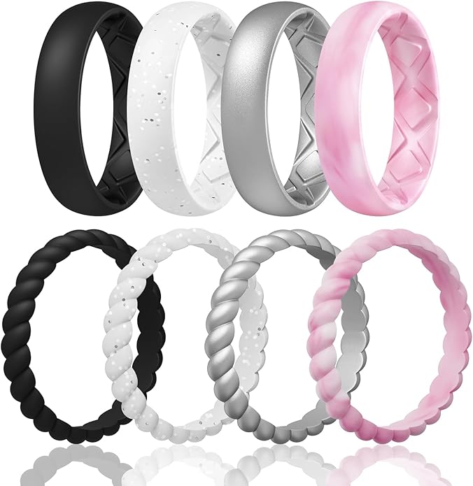 Egnaro Women's Bridal Rings Sets, Inner Arc Ergonomic Breathable Design Silicone Rubber Wedding Bands