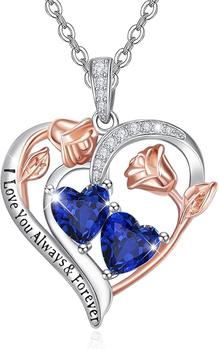 Valentine's Day Gifts for Wife 925 Sterling Silver Double Birthstone Pendant Necklaces I Love You for Always and Forever Necklace Anniversary Birthday Gifts for Wife Girlfriend Mom Her