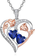 Valentine's Day Gifts for Wife 925 Sterling Silver Double Birthstone Pendant Necklaces I Love You for Always and Forever Necklace Anniversary Birthday Gifts for Wife Girlfriend Mom Her