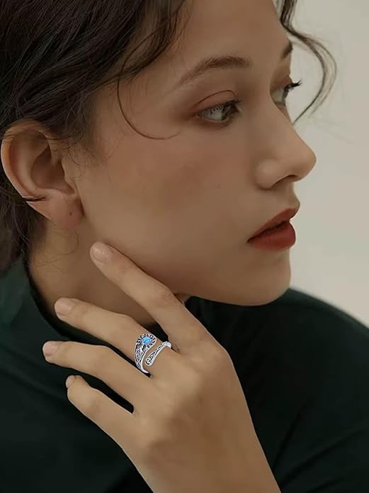 JKR Turquoise Spoon Rings for Women Sterling Silver Vintage Antique Thumb Ring Boho Jewelry Anniversary Birthday Gift for Wife Her Mom