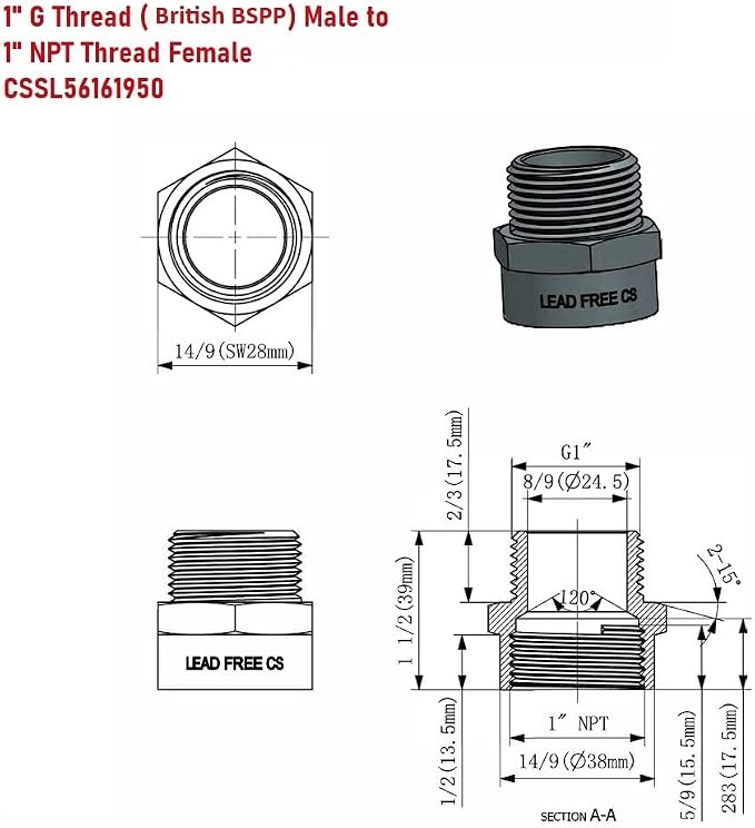 Cascada Lead-Free Brass Adapter, G Thread British BSPP Male to NPT Female) - Image 5