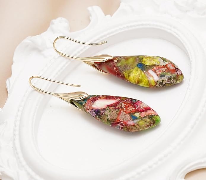 Natural Stone Earrings Multishape Dangle Drop Earrings Boho Stone Earring for Women