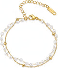 Solza 2 Layer Gold Plated Bracelet – Stainless Steel Adjustable Layered Chain with 3mm Beads, 18K Gold Plated Non Tarnish Jewelry for Women, Elegant Beaded Bracelet Stack for Everyday Wear
