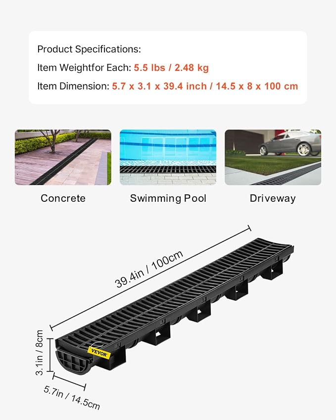 VEVOR Trench Drain System 3 Pack, Channel Drain - Image 7