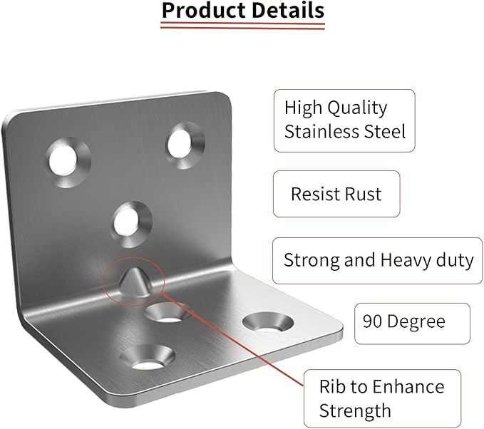 Stainless Steel Corner Bracket, Joint Right Angle Bracket, L Shape Heavy Duty - Image 2