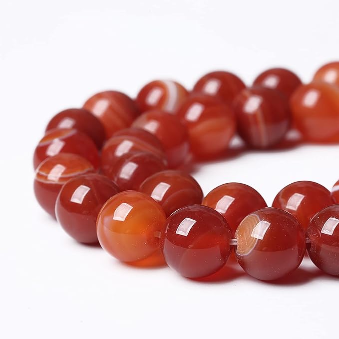 38PCS 10mm Natural Red Striped Agate Beads Round Loose Gemstone Beads for Jewelry Making DIY Bracelet Necklace 15 Inch,Energy Stone Healing Power