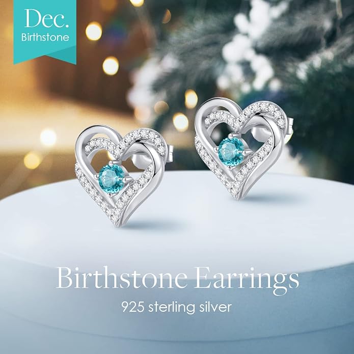 CDE Forever Love Heart Stud Earrings for Women, 925 Sterling Silver Birthstone Heart Stud Earrings Christmas Day Mother's Day Gift Anniversary Birthday Jewelry Gifts for Women Wife Her
