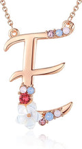 Flower Initial Letter Necklace Pink Red Blue Simulated Pearl Pendant Name Jewelry Made with Austrian Crystals Rose Gold Plated Anniversary Birthday Gifts for Women,18"+2"