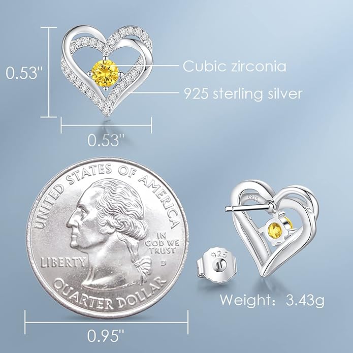 CDE Forever Love Heart Stud Earrings for Women, 925 Sterling Silver Birthstone Heart Stud Earrings Christmas Day Mother's Day Gift Anniversary Birthday Jewelry Gifts for Women Wife Her