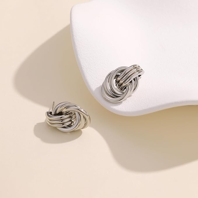 Knot Link Circle Silver Stud Earrings for Women Geometric Drop Dangle Earrings Studs Trendy Jewelry
