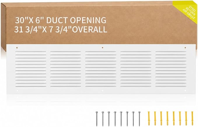 30" x 6" Return Air Grille Duct Opening, Ceiling Sidewall Floor Cold Air Intake by Unknown