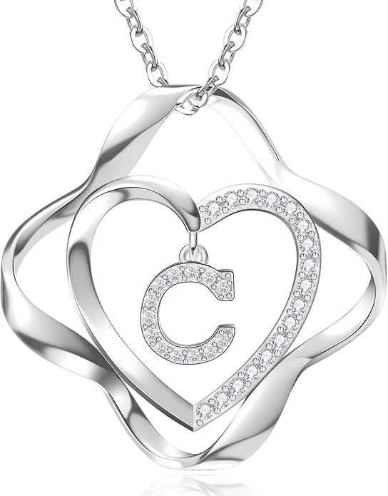 RIVIKO Valentines Day Gifts for Her-Love Knot Initial Necklace,925 Sterling Silver Letter Pendant Necklaces,Personalized Alphabet Jewelry Christmas Birthday Gifts for Women Wife Mom Friend