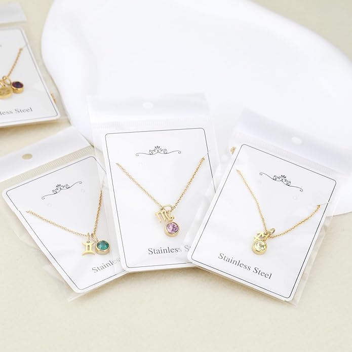 MISS RIGHT Initial Birthstone Necklace for Women - Personalized Gifts Birthday Gifts for Women Stainless Steel 18K Gold Plated Dainty Gold Zodiac Sign 12 Constellation Horoscope Necklace Jewelry